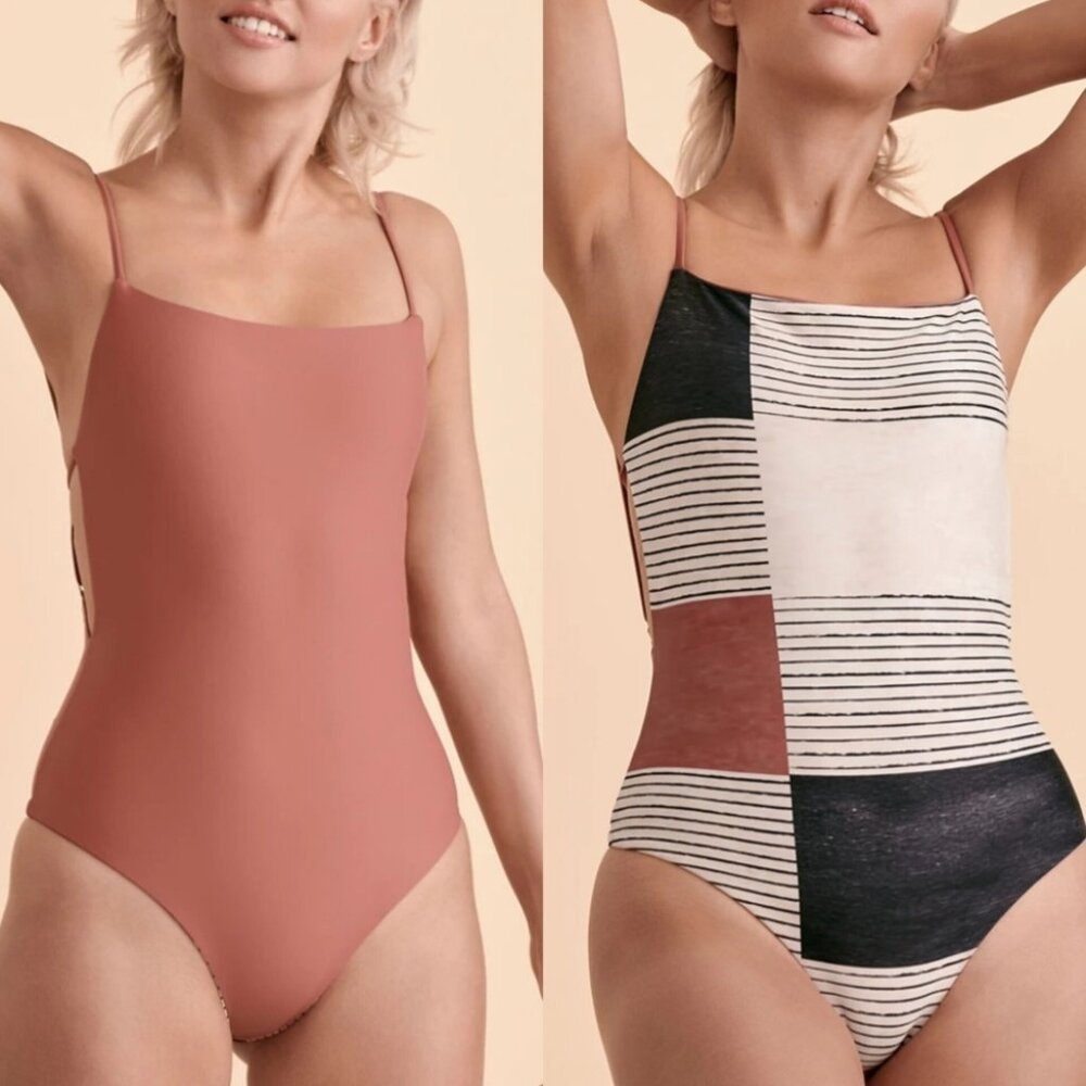 Rip Curl Women’s One Piece Swimsuit — Dusty Rose & Black/White Patchwork